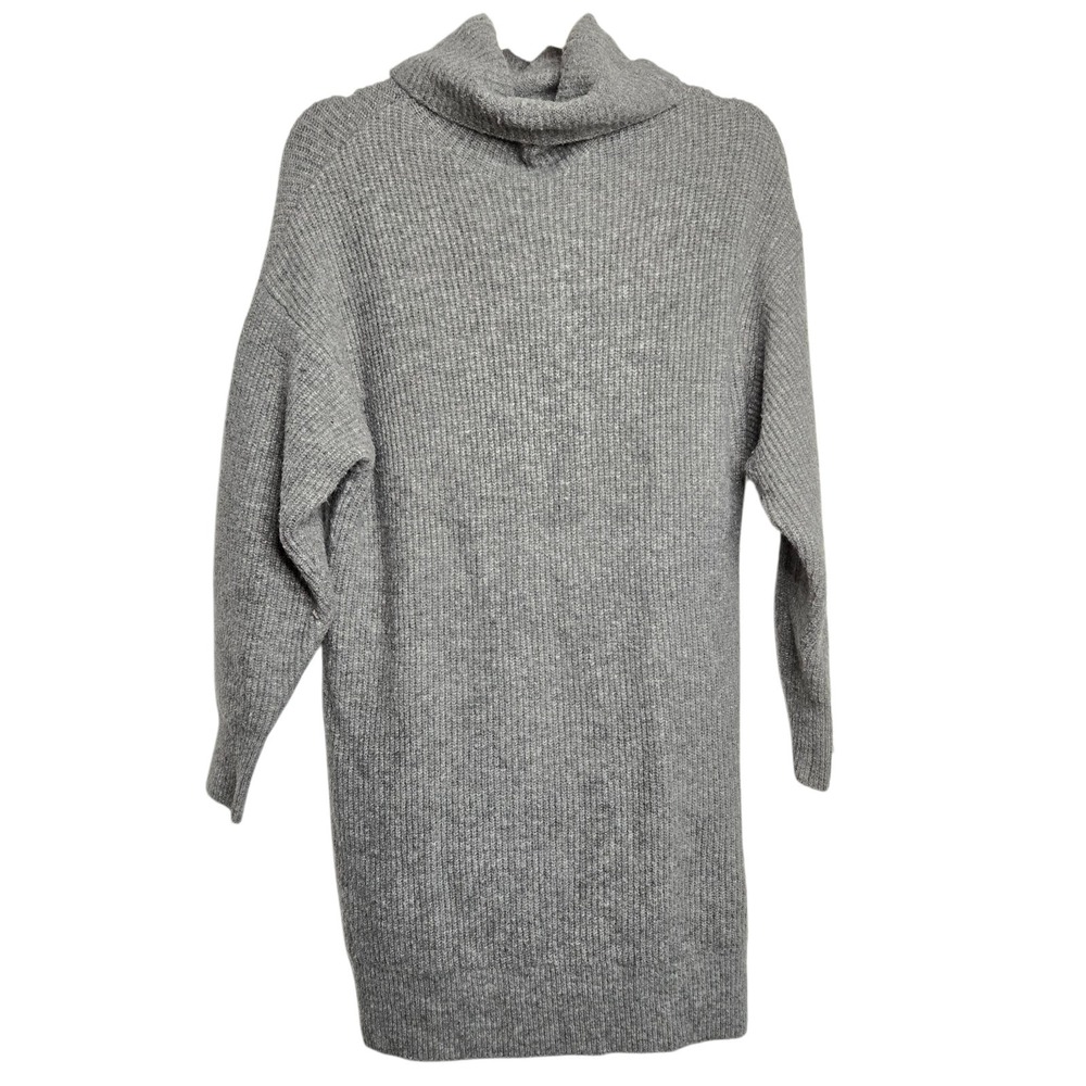 Mango MNG Basics Grey Wool Blend Knit Turtleneck Sweater Cozy Chic Dress Sz S